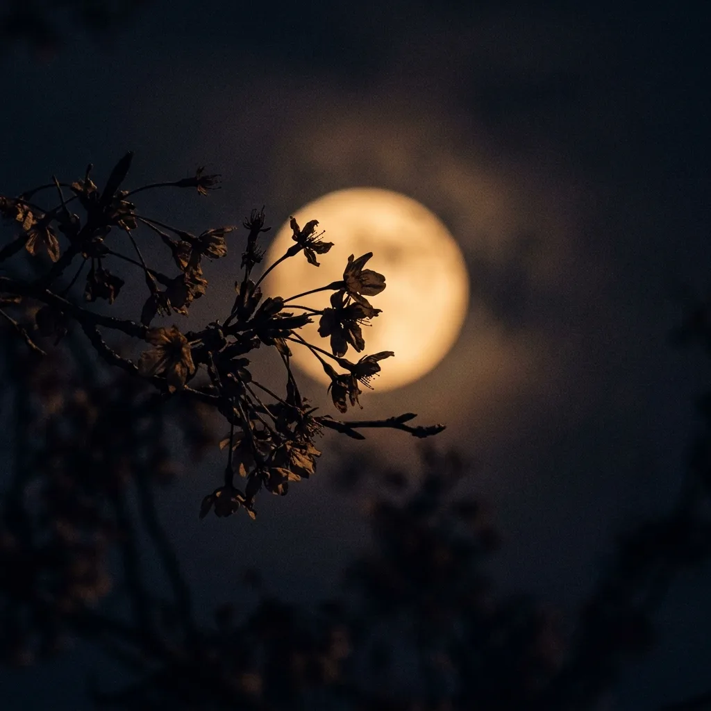 Vollmond im Mai über Wildblumen